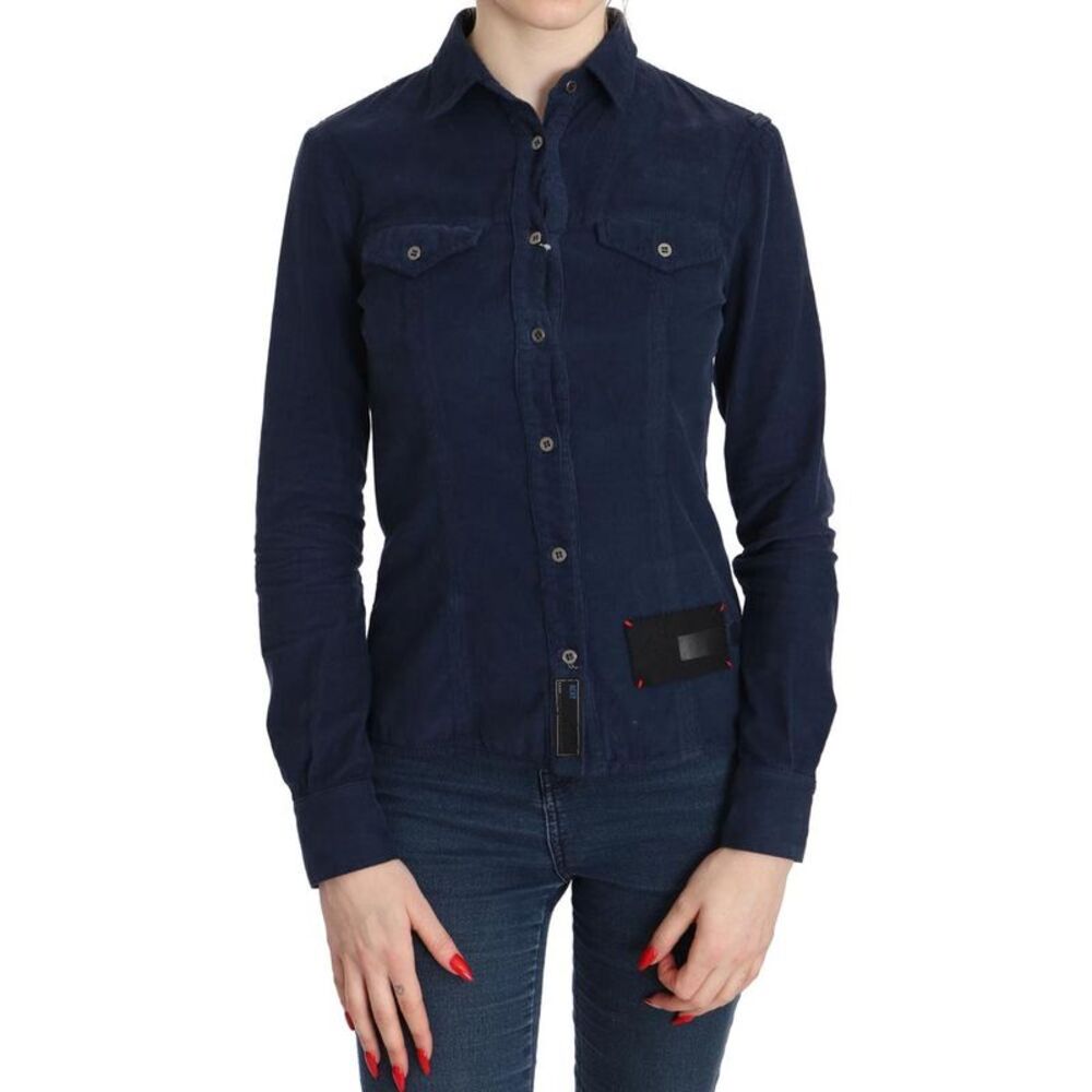 Acht Cotton Corduroy Long Sleeve Shirt Women Blue Tops & T-Shirts